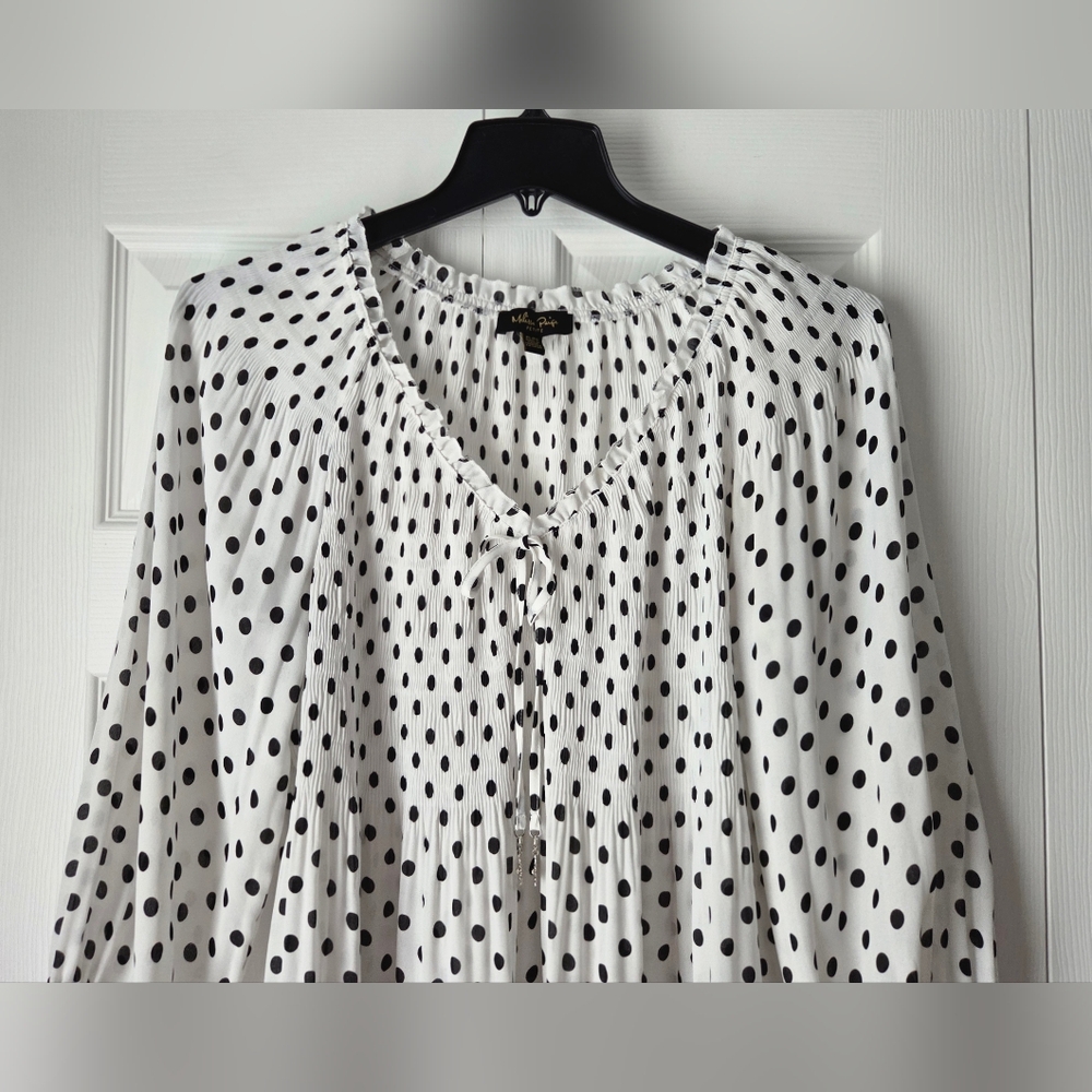 Melissa Paige Black and White Polka Dot Blouse Size LP. Excellent condition - Picture 4 of 10